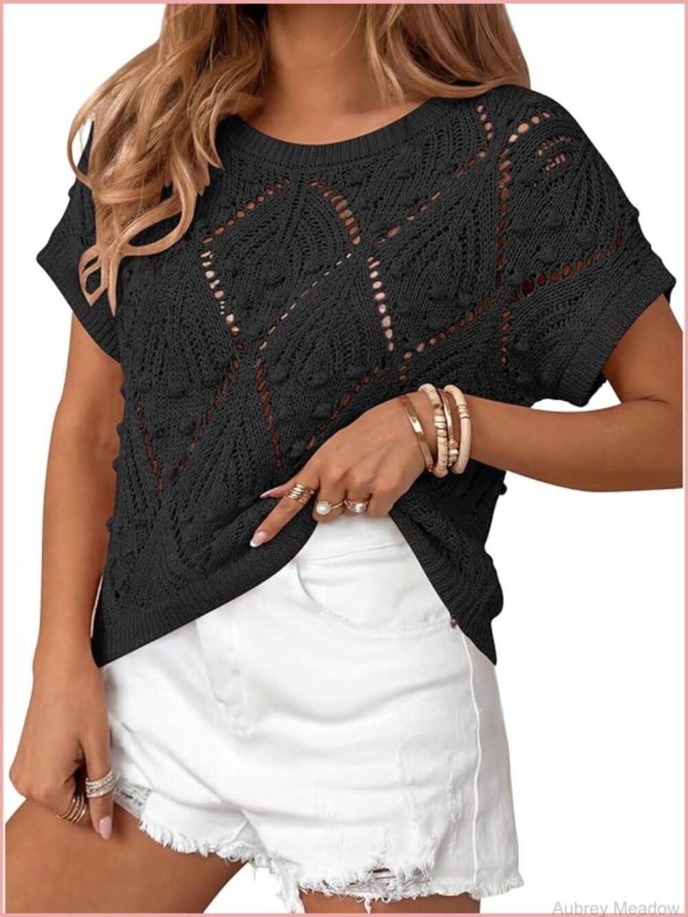 Women's Crochet Crop Top Short Sleeve Boho Sweater Beach Cover Up Lightweight